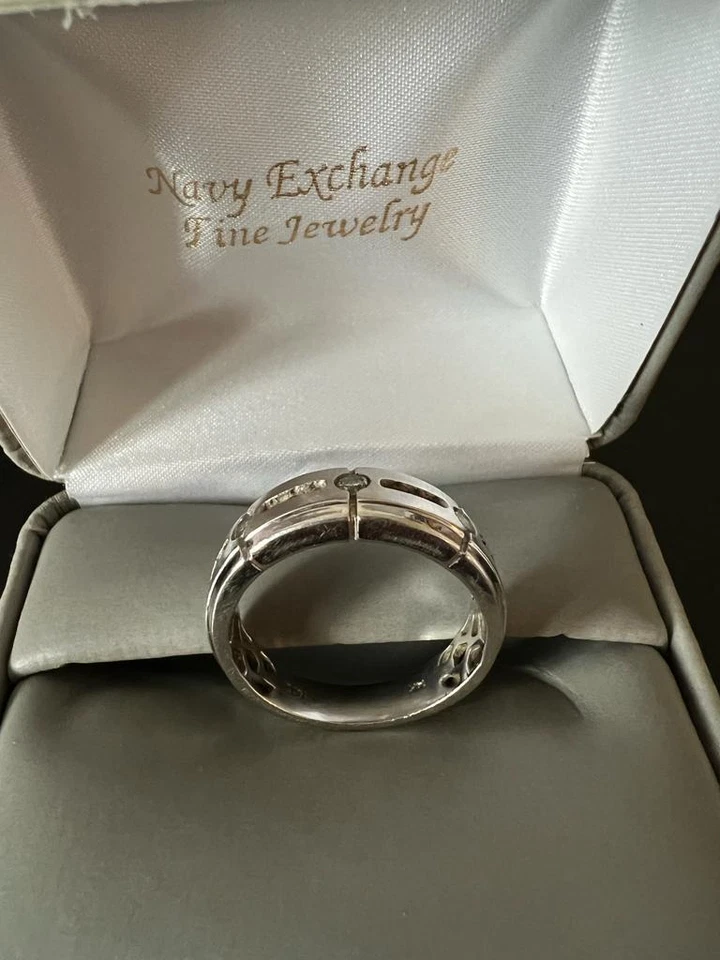 Men Wedding Band Engagement Ring White Gold with Diamonds - Image 3 of 4