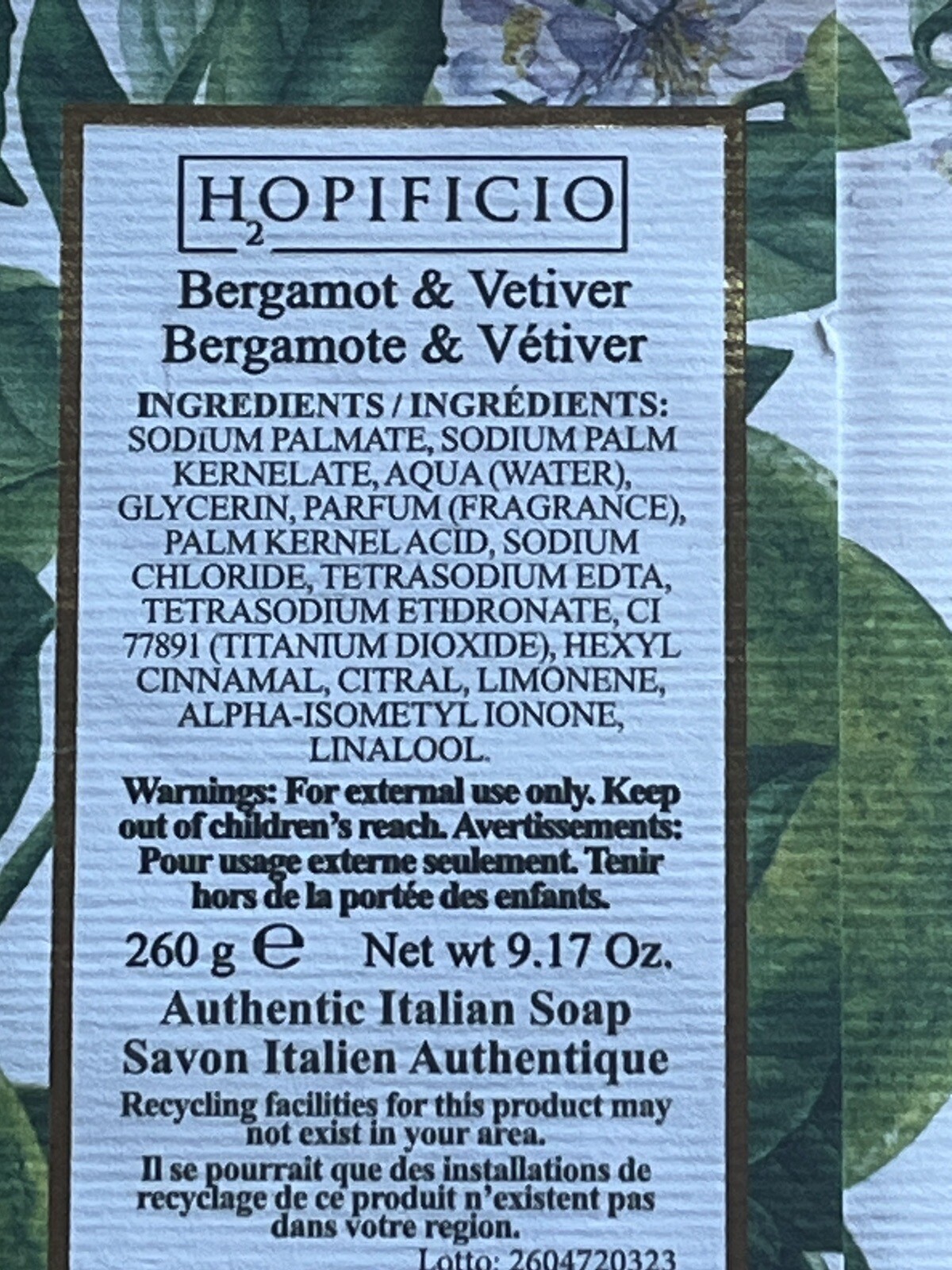 Hopificio BERGAMOT & VETIVER Finest Triple Milled ITALIAN Bar Soap