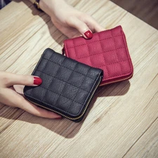 Fashion Women Small Bifold Leather Wallet Mini Card Bag Zipper Cute Pocket Purse