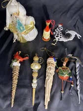 Vintage Assorted Christmas Ornaments Santa Rooster Bell Bandleader Lot Of 7