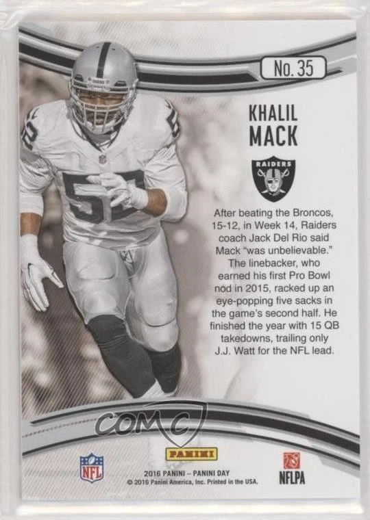 2016 Panini Day Thick Stock /50 Khalil Mack #35 - Image 2 of 2