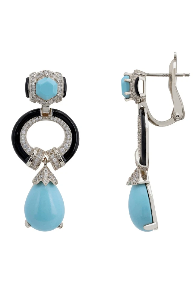 Clara Bow Turquoise & Enamel Drop Earrings Silver - Image 3 of 4