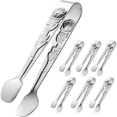 6PCS Mini Serving Tongs 4 Inch Small Rose Sugar Cube Tongs Silver