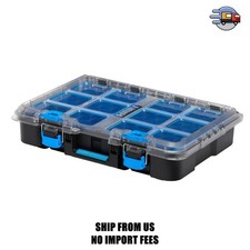 HART Stack System Small Parts Organizer with Removable Bins, Black with Blue Acc