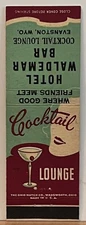Hotel Waldemar Bar & Cocktail Lounge Evanston WY Wyoming Vintage Matchbook Cover