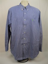Ralph Lauren Mens Button Down Shirt 17 34/35 Classic Fit LS Blue Striped