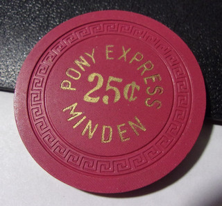 PONY EXPRESS HOTEL CASINO (1955) 25¢ hotel casino gaming poker chip Minden NV