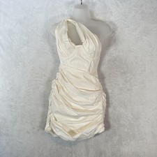 House Of CB Dress Womens S White Ruched One Shoulder Bodycon Mini Boned Sexy