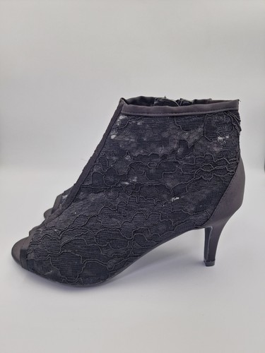 Evans Heels Size 6 EEE Black Lace Evening Shoes Mid Stilettos Ankle High Party - Picture 6 of 17