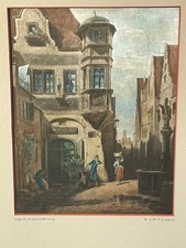 🖼✨Vintage Austrian “Original Etching on Satin” – Carl Spitzweg European Street