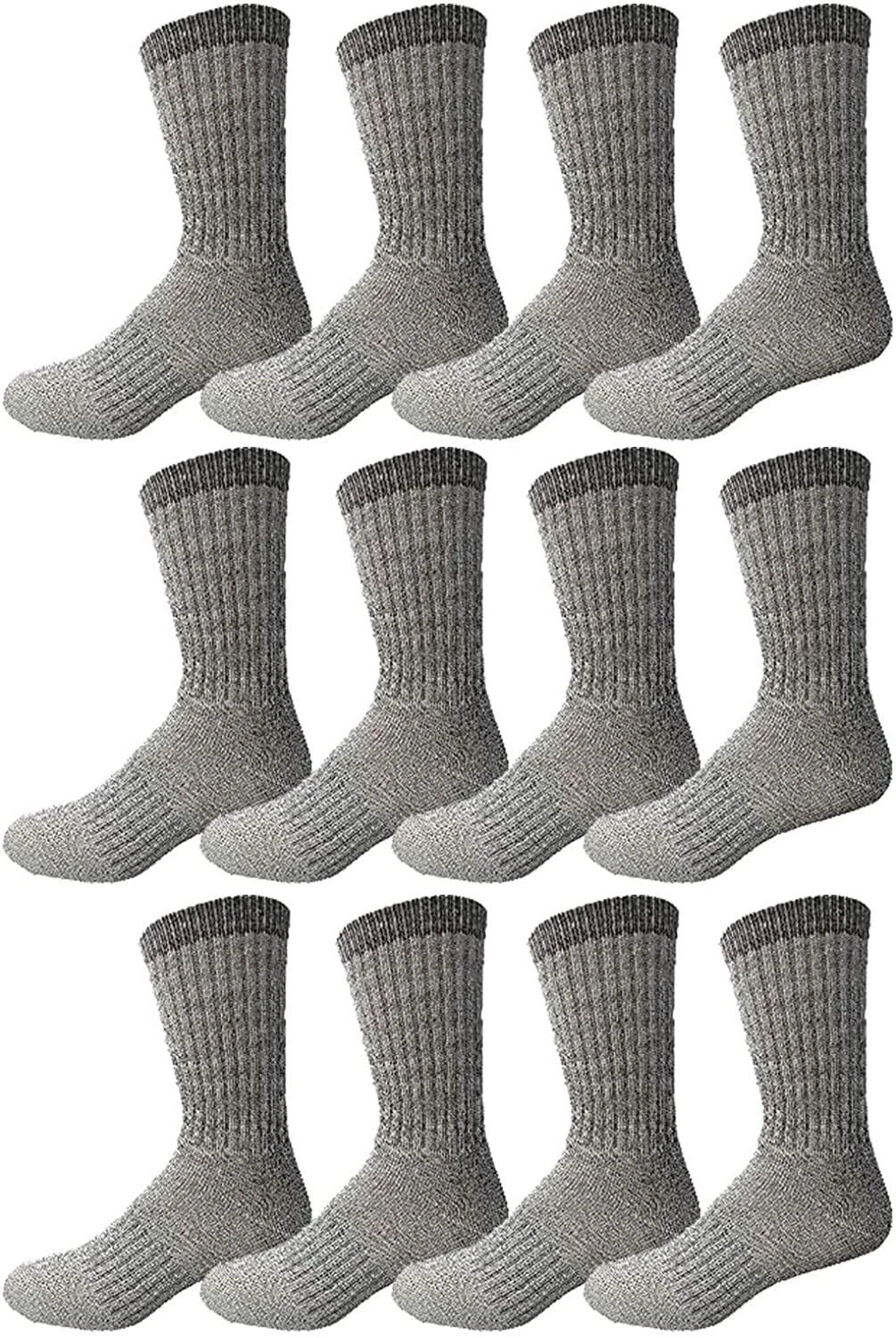 12 Pk Yacht&Smith Wholesale Bulk Merino Wool Thermal Boot Socks,Gray