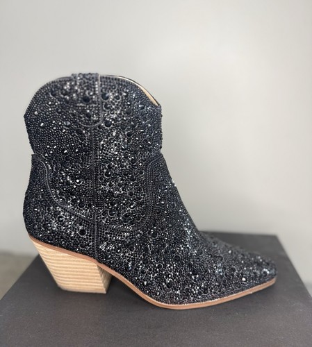 Botas Cortas Betsy Johnson DIVA Negras Estrás Estilo Vaquero Para Mujer’s 7.5 Brillo - Imagen 3 de 6