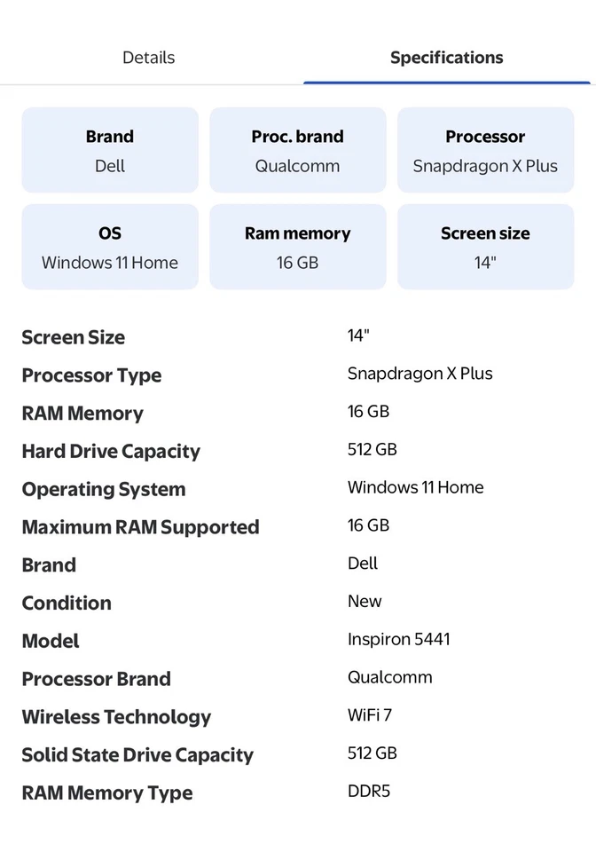 Dell Inspiron 14" 5441 Copilot+ Laptop - Snapdragon X Plus 8 Core - Win 11 - Image 2 of 3