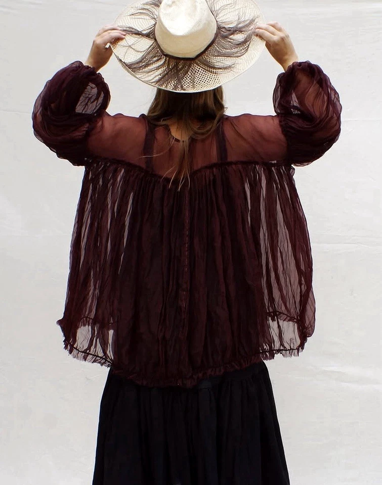 Calm Amongst The Chaos Silk Organza ‘L’Artiste’ Blouse one size Aubergine colour - Image 2 of 4