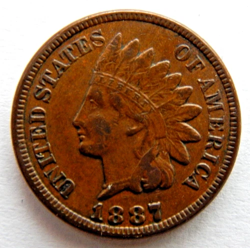 1887 Indian Head Cent Full Liberty AU/MS BU Toned Brown Penny Coin