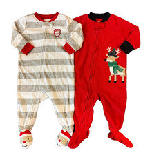 Carters Baby Boy 6 Months Sleepers Holiday Christmas Fleece Pajamas Outfit Santa