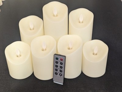Flameless LED Flickering Candles. Set Of 6 With Remote. Off White. 