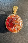 Carved Amber Sun Pendant 18K Gold Antique Celestial Necklace — photo 7