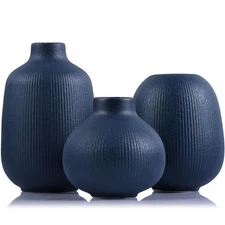 Blue Ceramic Vase Set of 3, Minimalist Decor, Home Decorative Vase, Modern Ri...