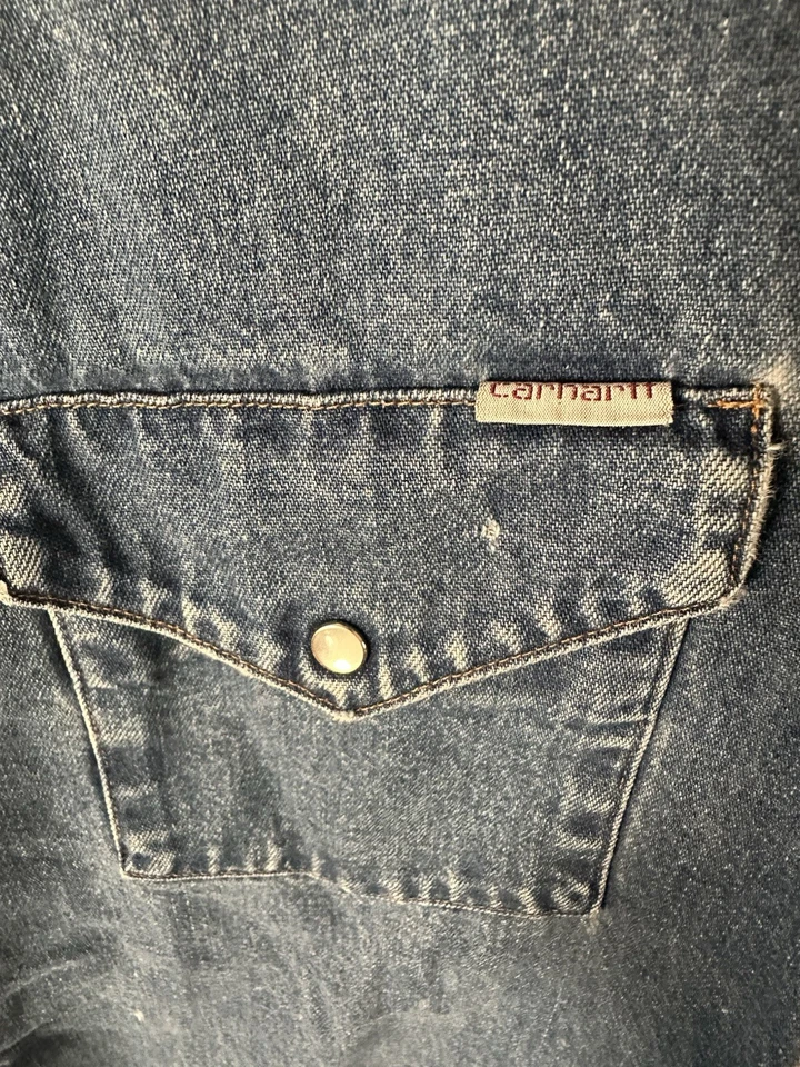 Camisa Carhartt De Colección Años 90 Para Hombre Envejecida Aplastada Azul Denim Perla Snap Grunge M Foto 4 de 4