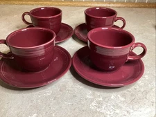 Set Of 4 -HOMER LAUGHLIN FIESTA WARE USA CINNABAR 2 3/4"h Cups & 6"d Saucers