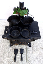 Vintage Queen Miniature Cast Iron Stove With Accessories