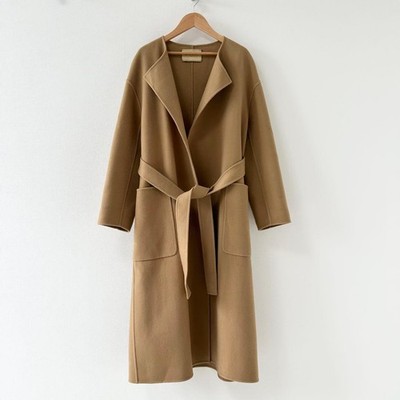United Arrows Double Face No Collar Coat S Camel Wool Excellent Condition