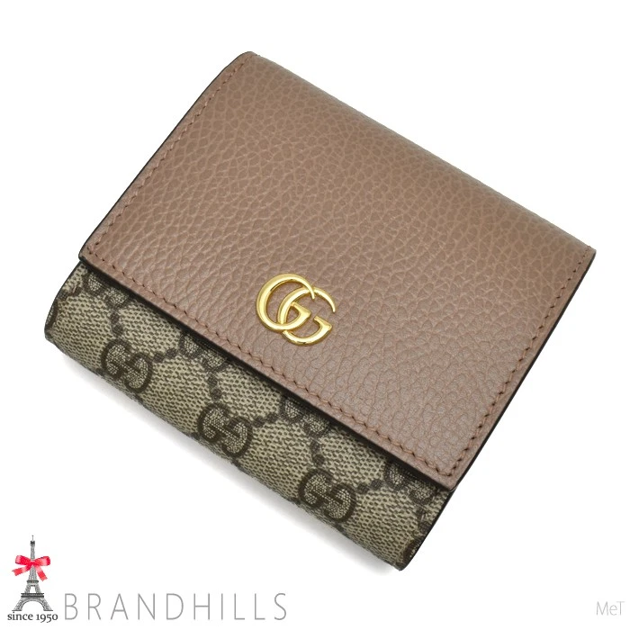 Gucci Portefeuille Bi Pli Femme s GG Marmont Supreme Cuir Beige Ébène 598587 GUC