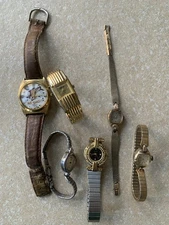 Vintage Lot Of 6 Watches Gruen Watch Armitron Benrus 20 Micron Gold OLD! Parts!