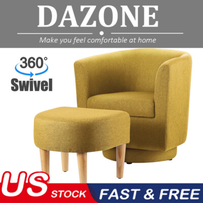 360°Swivel Armchair Modern Fabric Accent Armchair Rotating Single Sofa w/Ottoman