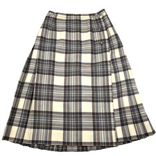 Vintage 80s Nordstrom Gallery Aljean Cream Gray Plaid Wrap Pleated Long Skirt 10