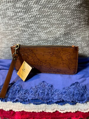 Patricia Nash Tan Riot Rust St Croce Map Print Credit Card Slots Zip Wristlet