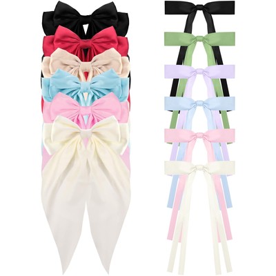 12Pcs Hair Bows for Women Tassel Hair Ribbon Clips, Big Hair Bow with Long Tail