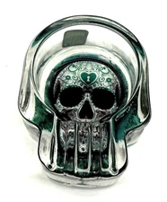 Skull Glass Ashtray Glow In The Dark For Cigarettes & Cigars