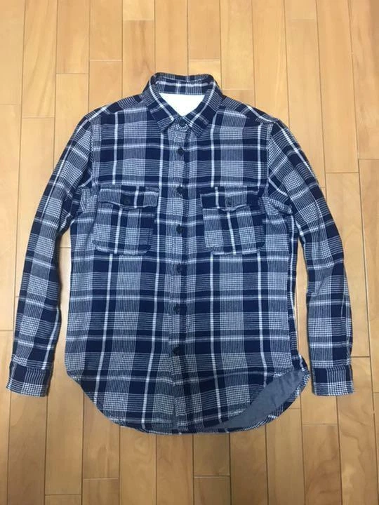 No brand Heavy Nel Flannel Sashiko Tartan check Shirt Dark navy X White Men Used