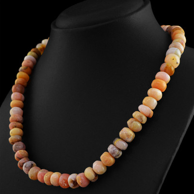 373.70 Ct Natural Untreated Pink Australian Opal Beaded Necklace (20 Inch) - JaipurJewels