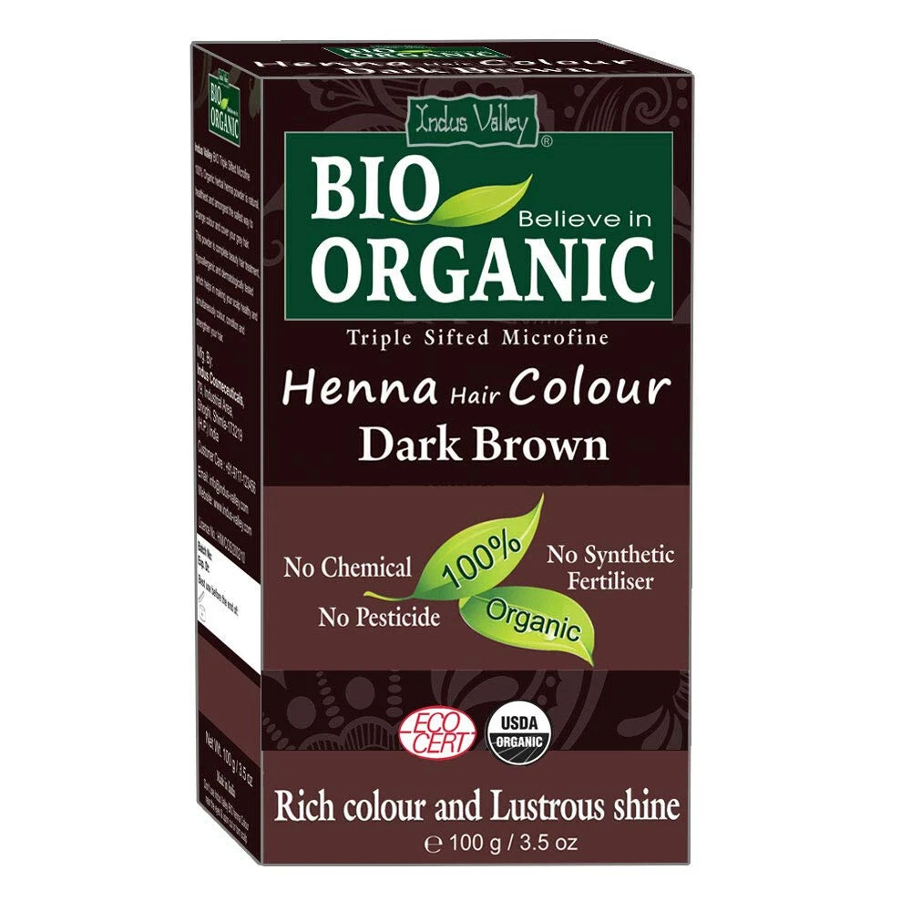 Indus Valley Dark Brown Bio Organic Henna Hair Color 100gm NO CHEMICAL