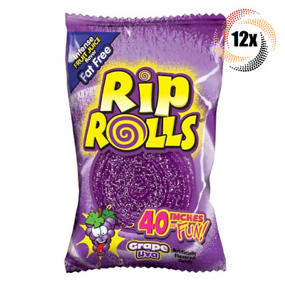 12x Packs Rip Rolls Grape Flavored Fat Free Candy | 40 Inches of Fun | 1.4oz