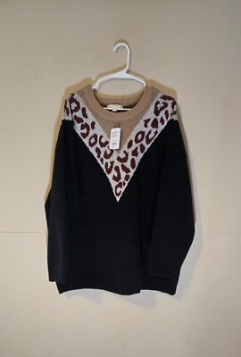 NWT Weekend By Suzanne Betro 1X/2X Sweater Top Black Red Sweater Long Sleeve 