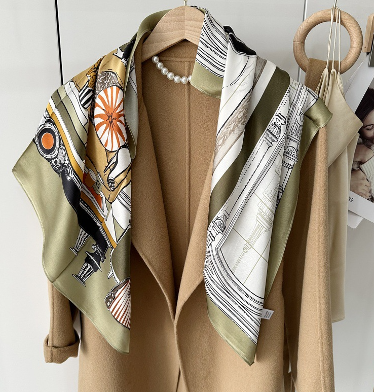 Pure 12 Momme Silk Wrap Scarf Bandanna a living room Print Square Shawl 35'' new