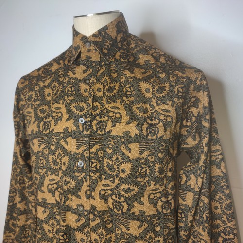 Cambridge Classics Long Sleeve Shirt Small Gold and Green Bird Paisley EUC
