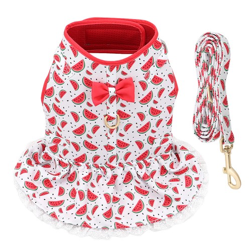 Floral Girl Dog Harness Dress and Lead with Cute Bowtie Cat Puppy Princess Vest - Picture 20 of 20