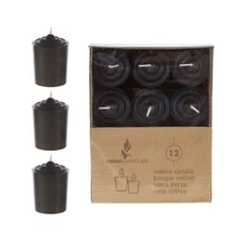 Mega Candles - Unscented 15 Hours Votive Candles - Black, Set of 12 CGA067-BK