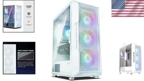 Spacious i3 NEO Gaming Case with RGB Fans & Hinged Glass Panel in Sleek White - Picture 2 of 12