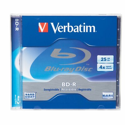 Verbatim 96434 25 GB 4x Blu-ray Single-Layer Recordable Disc BD-R, 1-Disc Jewel 