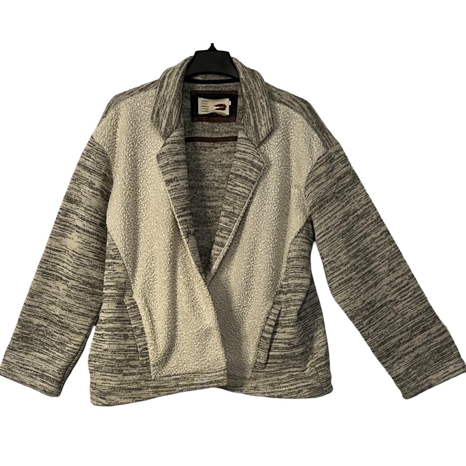 Anthropologie Jacket Womens Size XL Gray Cream Open Front Shacket Pockets Boho