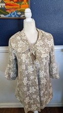 By Stella White Beige Lace Bow Snap Front Button Coat Jacket Swing Sz Medium M