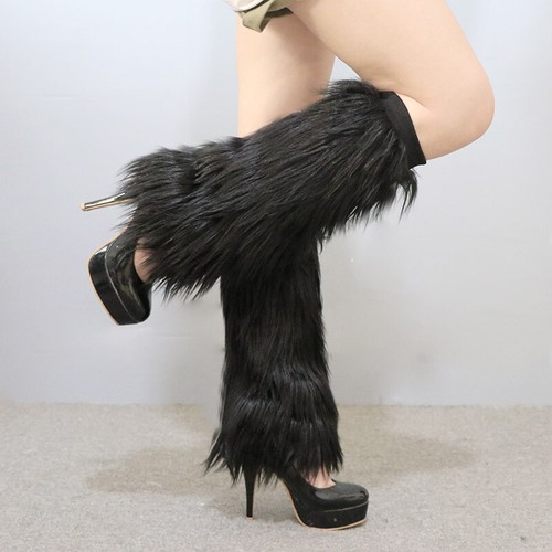 Pelliccia sintetica soffice scaldamuscoli manica piedi stivali copri leggings calze tinta unita+ - Foto 5 di 37