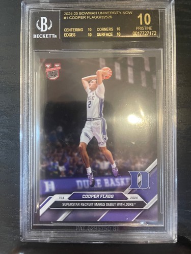 2024 BOWMAN U NOW #1 COOPER FLAGG BGS 10 RC 1ST CARD 🔥 PRESTIGIOUS BLACK LABEL