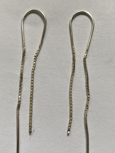 Sterling Silver, Fine Box Link, Threader Earrings - Picture 4 of 9